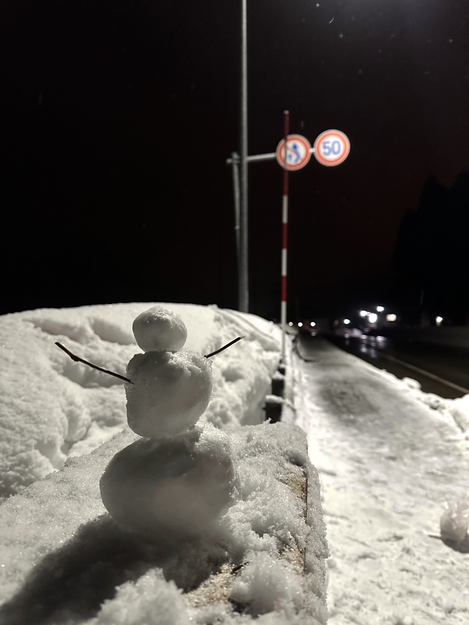 mini snowman at night